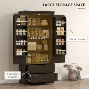 Country style pantry with drawers, distressed dark brown