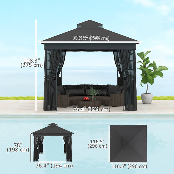 10' x 10' Gazebo with Shelves and Netting, UV30+ for Lawn, Garden and Patio