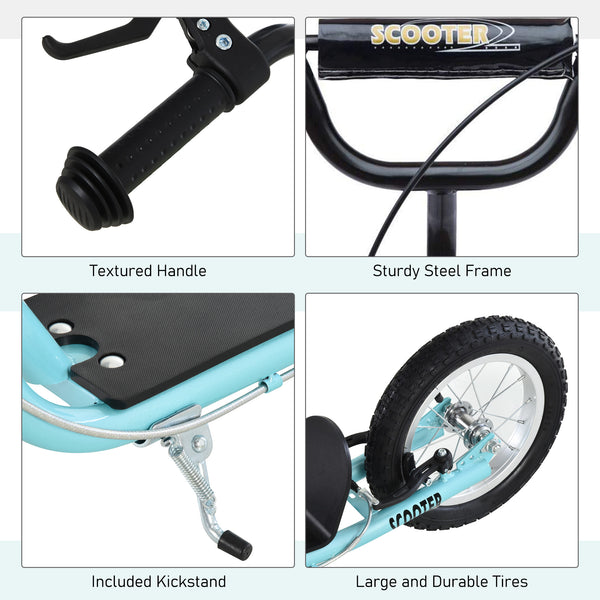 Scooter with adjustable handlebar and 16-inch inflatable rubber wheel, blue
