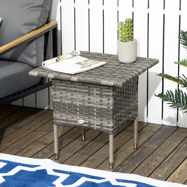Patio coffee table in woven resin, heather grey