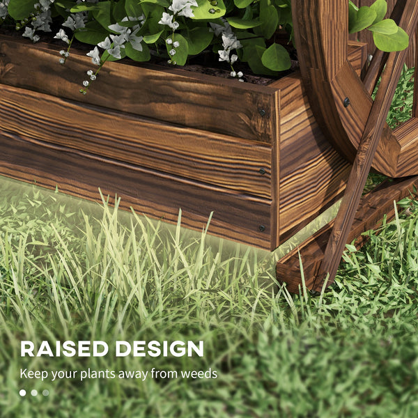 Two-tier wooden planter in the shape of a cart
