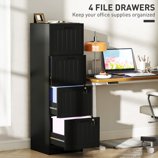 4-Drawer Filing Cabinet with Lock, Office Storage Cabinet with Adjustable Hanging Bars for A4 Files, Black