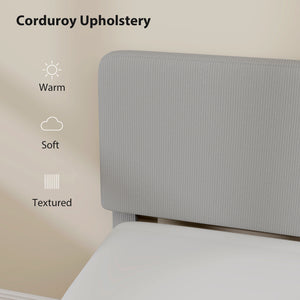 Queen size bed frame with adjustable upholstered headboard, wooden slatted base, quiet, light grey