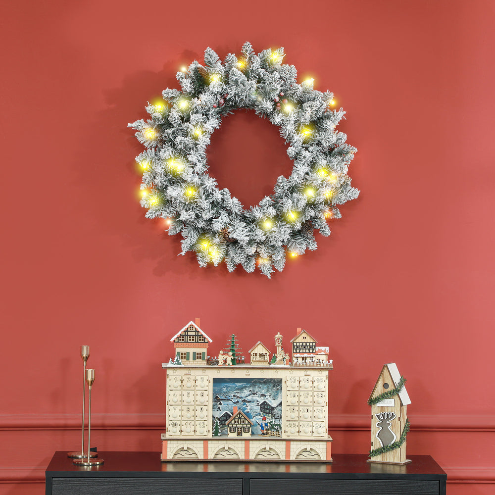 24" Frosted Christmas Wreath with Lights