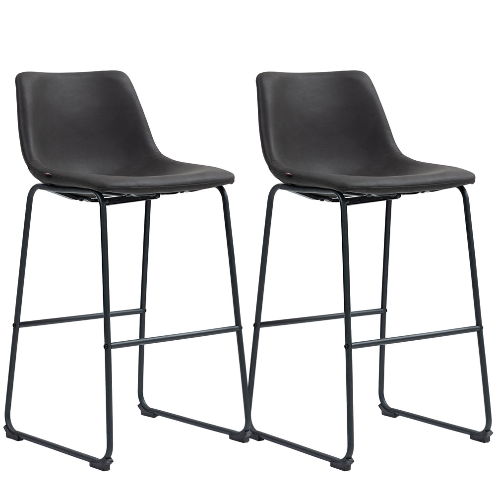 Lot de 2 tabourets de bar vintage en cuir PU marron foncé avec repose-pieds en métal, parfaits pour un îlot de cuisine ou un comptoir de style industriel