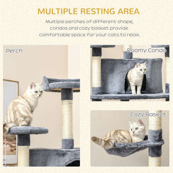 79" Cat Tree with Kitten Toys, Light Gray