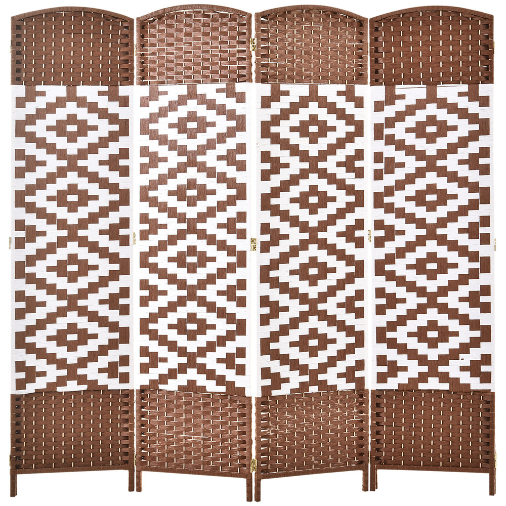 4 Panel Freestanding Double Hinged Room Divider, Brown