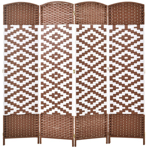 4 Panel Freestanding Double Hinged Room Divider, Brown