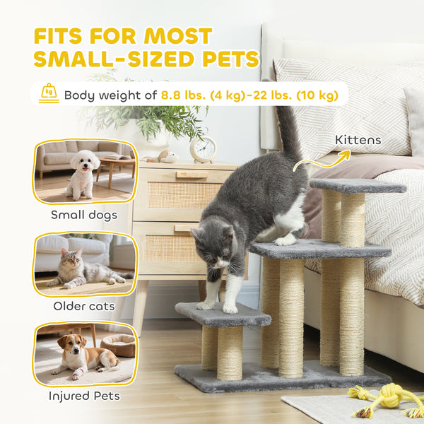 Cat stairs with 2 sisal scratching posts, white and grey