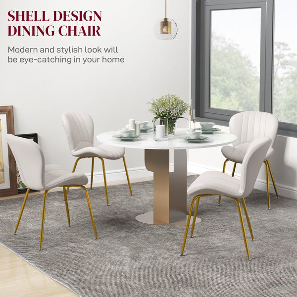 Set of 4 modern dining chairs with upholstered backrest, cream white