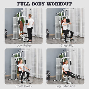 Multifunctional training station with 45 kg weight for lat pulldown, white