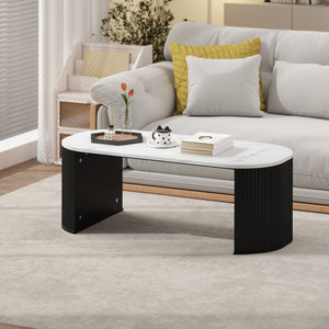 Modern marble effect coffee table with rounded corners and thick legs, black
