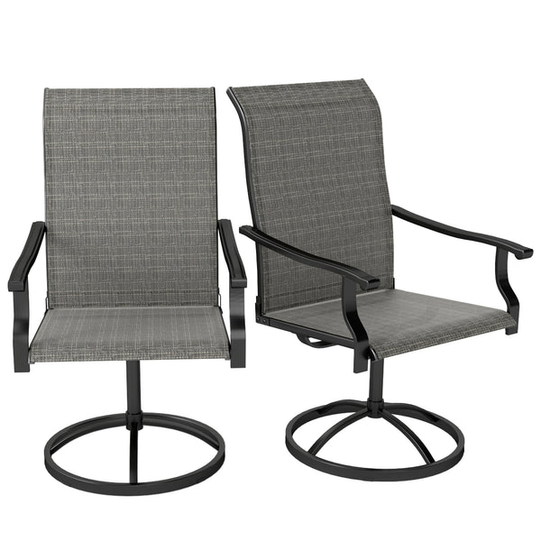 Set of 2 Outdoor Swivel Dining Chairs, High Back, All-Weather Mesh, Gray