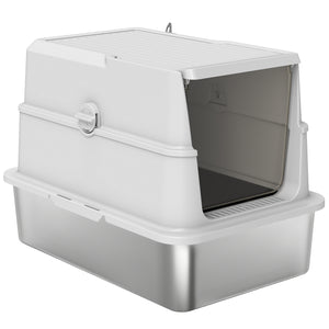 XL Stainless Steel Litter Box for Big Cats with Flip-Top Lid
