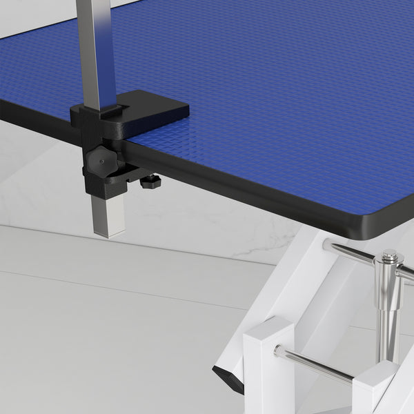 Adjustable Height Pet Grooming Table with Arm, Leash, and Non-Slip Surface, Blue
