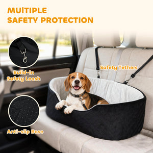 Dog car seat with removable and washable cushion, black