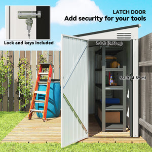 Lean-to metal garden shed with lockable door and ventilation, white