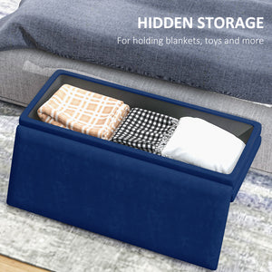 Velvet storage ottoman with steel legs, blue