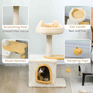 71 cm cat tree with soft bed, comfortable niche, scratching post and hanging ball, beige