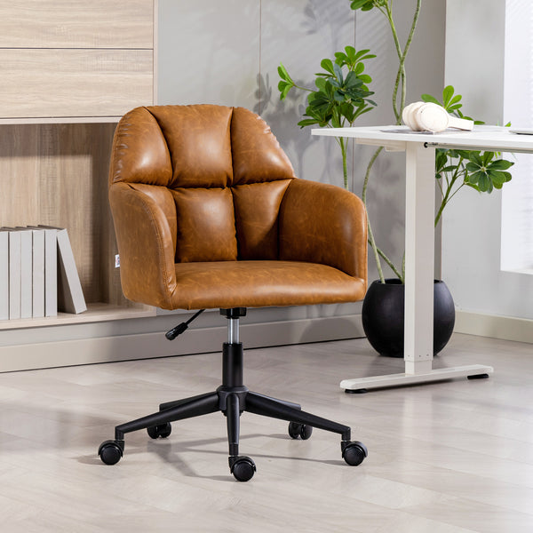 Adjustable height swivel office chair in faux leather, brown