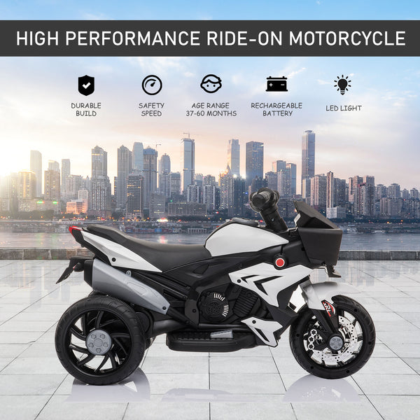 6V electric motorcycle with musical horn and headlights, white