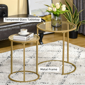 Set of 2 nesting side tables with metal base, gold
