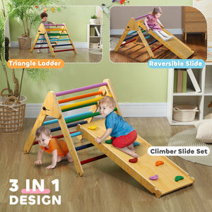 3-in-1 Multi-Colored Climbing Set with Ramp for Toddlers in Natural Wood