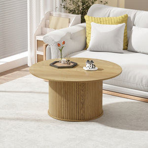 80cm round Nordic style coffee table with fluted cylindrical base
