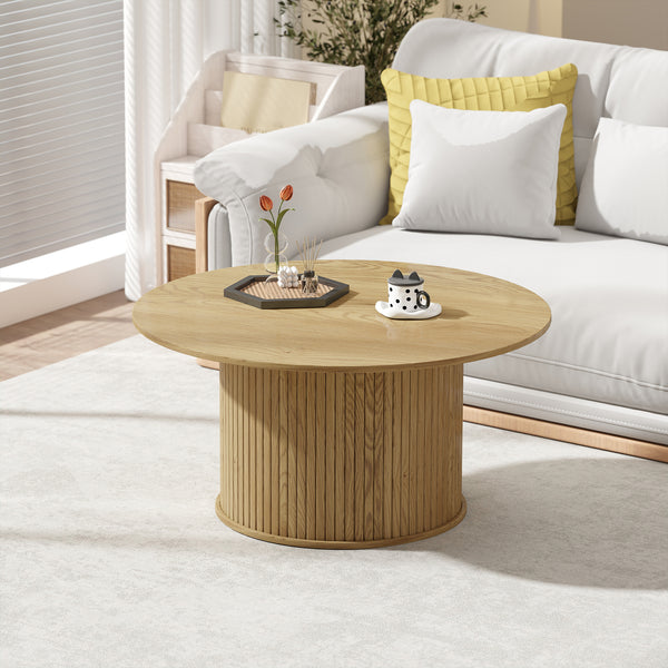 80cm round Nordic style coffee table with fluted cylindrical base