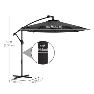 9.5-foot cantilever parasol with LED solar light and weights, dark grey
