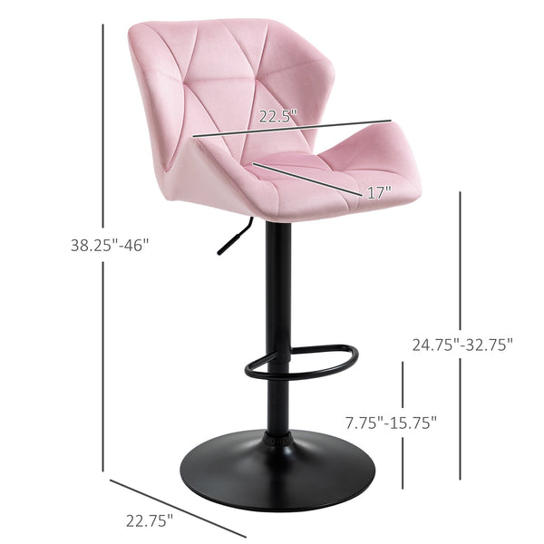 Set of 2 pink velvet fabric bar stools