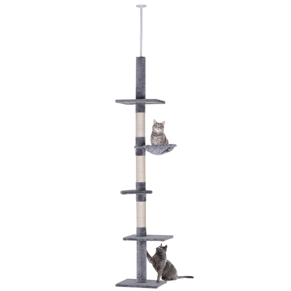 2.6m 5-Level Cat Tree with Scratching Post and Play Area, Grey
