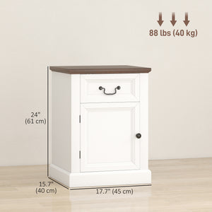 Set of 2 side tables with drawer and cupboard, white.