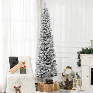 7.5 foot frosted pencil shaped Christmas tree