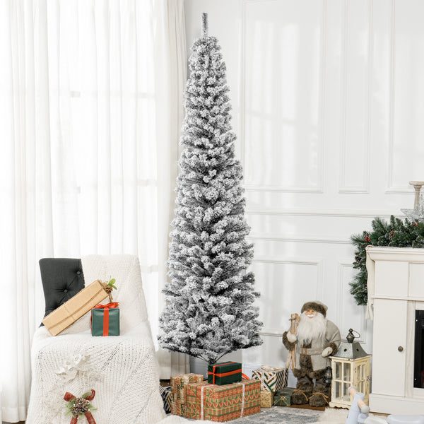 7.5 foot frosted pencil shaped Christmas tree