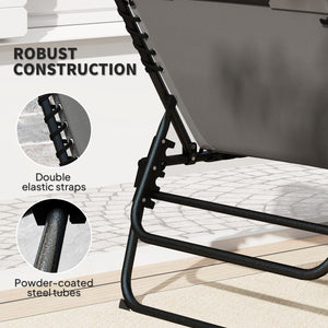 Set of 2 Folding Reclining Sun Loungers with Quick-Drying Cushion, Headrest and Side Pocket, Light Grey