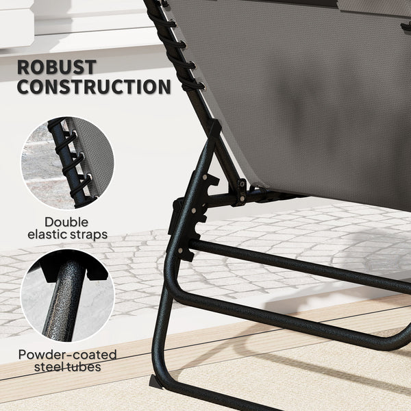 Set of 2 Folding Reclining Sun Loungers with Quick-Drying Cushion, Headrest and Side Pocket, Light Grey