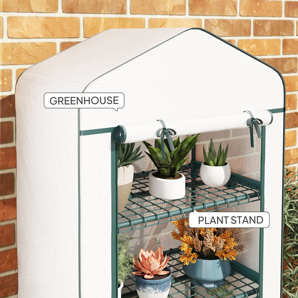 Portable greenhouse with 4 shelves, PE cover, white