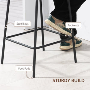 Set of 2 padded bar stools with steel legs, cream white