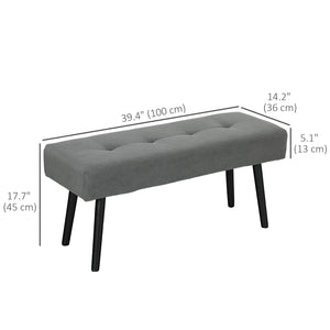 Corduroy Upholstered Ottoman Bench with Steel Legs, Grey