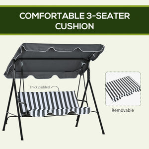 3-Seater Outdoor Porch Swing with Adjustable Canopy, Patio Swing Chair for Garden, Poolside, Backyard, Grey and White
