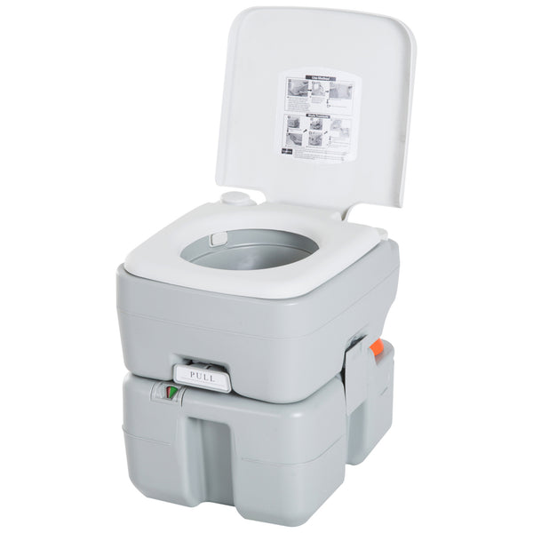 Portable travel toilet with flush tank, level indicator and tap, 20 liters