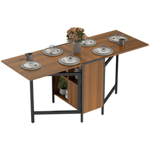 Multifunctional folding table with retractable shelves, brown
