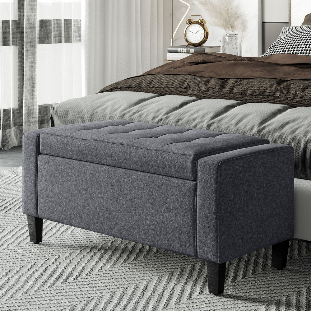 Linen storage ottoman bench with tufted pattern
