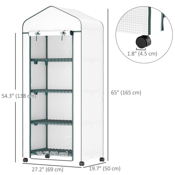 Portable greenhouse with 4 shelves, PE cover, white