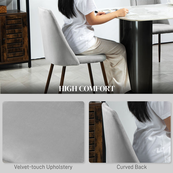 Set of 6 velvet upholstered chairs with steel backrest and legs, grey