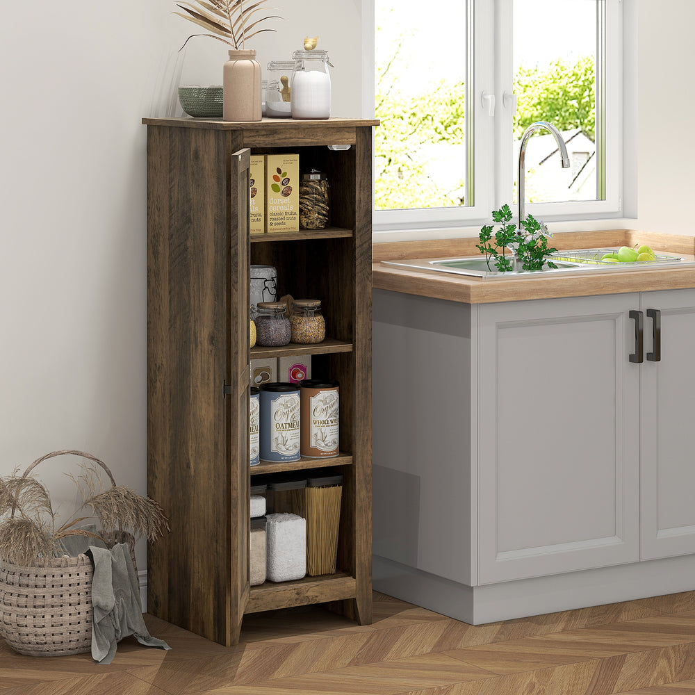 Storage unit with barn door and adjustable shelves, brown
