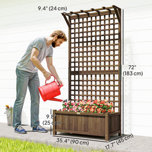 Wooden planter with trellis for climbing plants