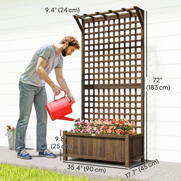Wooden planter with trellis for climbing plants