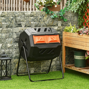 Double chamber rotary composter, 360° rotation, 163 litres, orange